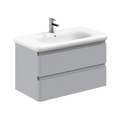 Plum&clay Marvel Gloss Light Grey Wall Hung Bathroom Vanity Unit With Round Resin Basin (W)900mm - image 1