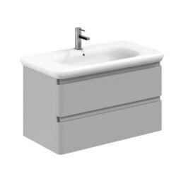 Plum&clay Marvel Gloss Light Grey Wall Hung Bathroom Vanity Unit With Round Resin Basin (W)900mm