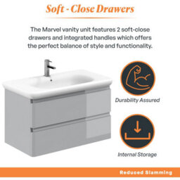 Plum&clay Marvel Gloss Light Grey Wall Hung Bathroom Vanity Unit With Round Resin Basin (W)900mm - thumbnail 4