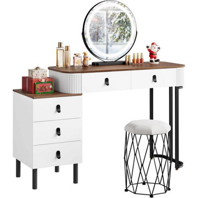Dressing Table With Led Lights & Vanity Stool 5 Drawers Makeup Desk Flexible - image 1