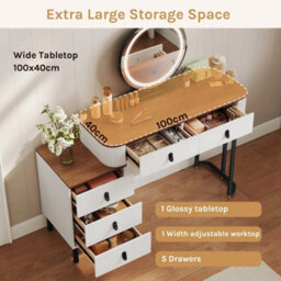 Dressing Table With Led Lights & Vanity Stool 5 Drawers Makeup Desk Flexible - thumbnail 4