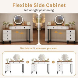 Dressing Table With Led Lights & Vanity Stool 5 Drawers Makeup Desk Flexible - thumbnail 3