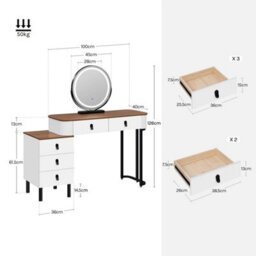Dressing Table With Led Lights & Vanity Stool 5 Drawers Makeup Desk Flexible - thumbnail 2