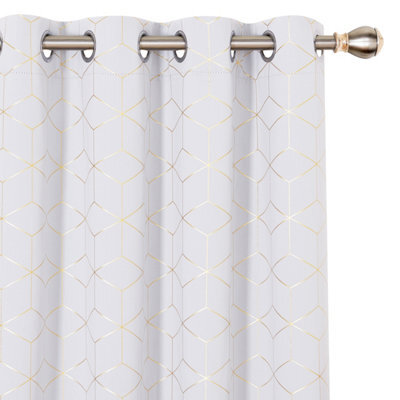 Deconovo Room Darkening Eyelet Thermal Insulated Curtains, Gold Diamond Printed Curtains, W46 X L54 Inch, Silver Grey, One Pair - image 1