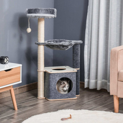 Pawhut 95Cm Cat Tree Tower For Indoor Cats With Scratching Post Condo, Grey - image 1