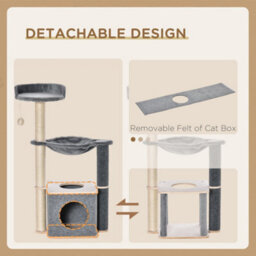 Pawhut 95Cm Cat Tree Tower For Indoor Cats With Scratching Post Condo, Grey - thumbnail 6