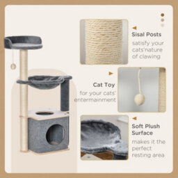 Pawhut 95Cm Cat Tree Tower For Indoor Cats With Scratching Post Condo, Grey - thumbnail 5