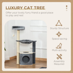 Pawhut 95Cm Cat Tree Tower For Indoor Cats With Scratching Post Condo, Grey - thumbnail 4