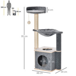 Pawhut 95Cm Cat Tree Tower For Indoor Cats With Scratching Post Condo, Grey - thumbnail 3