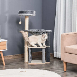 Pawhut 95Cm Cat Tree Tower For Indoor Cats With Scratching Post Condo, Grey - thumbnail 9