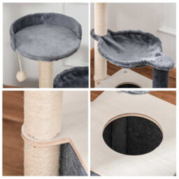 Pawhut 95Cm Cat Tree Tower For Indoor Cats With Scratching Post Condo, Grey - thumbnail 8