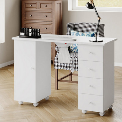 Living And Home White 4 Drawers Mobile Manicure Table With Built-In Dust Collector And Lockable Casters, 110Cm W X 45Cm D X 75Cm H - image 1