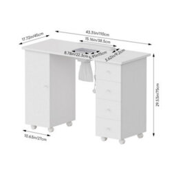 Living And Home White 4 Drawers Mobile Manicure Table With Built-In Dust Collector And Lockable Casters, 110Cm W X 45Cm D X 75Cm H - thumbnail 7
