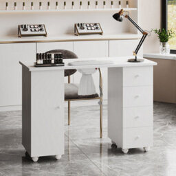 Living And Home White 4 Drawers Mobile Manicure Table With Built-In Dust Collector And Lockable Casters, 110Cm W X 45Cm D X 75Cm H - thumbnail 2