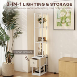 Homcom Floor Lamp With Shelves, Led Standing Lamp With Fabric Drawer, White - thumbnail 4