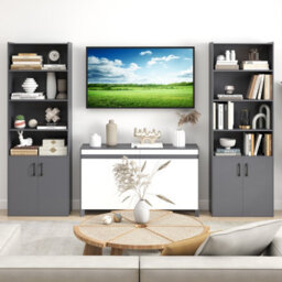 Costway 178 Cm Bookcase W/ 2-Door Cabinet 6-Tier Modern Storage Cabinet-Grey - thumbnail 4