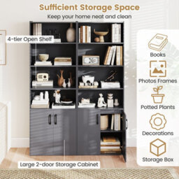 Costway 178 Cm Bookcase W/ 2-Door Cabinet 6-Tier Modern Storage Cabinet-Grey - thumbnail 7