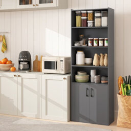 Costway 178 Cm Bookcase W/ 2-Door Cabinet 6-Tier Modern Storage Cabinet-Grey - thumbnail 3