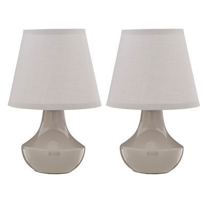 Orsina Grey Table Lamps Set Of 2, Rounded Ceramic Bases With Gloss Finish, Matching Fabric Shades - image 1
