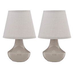 Orsina Grey Table Lamps Set Of 2, Rounded Ceramic Bases With Gloss Finish, Matching Fabric Shades