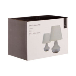 Orsina Grey Table Lamps Set Of 2, Rounded Ceramic Bases With Gloss Finish, Matching Fabric Shades - thumbnail 4