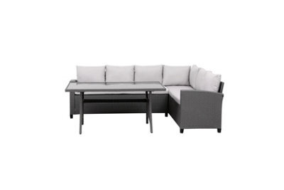 MMT Funiture Designs mmt Furniture Designs Ltd Grey Rattan Garden Furniture L Shaped Dining Corner Set 6 Seater Corner Sofa And Table 2.36M X 1.79M - image 1