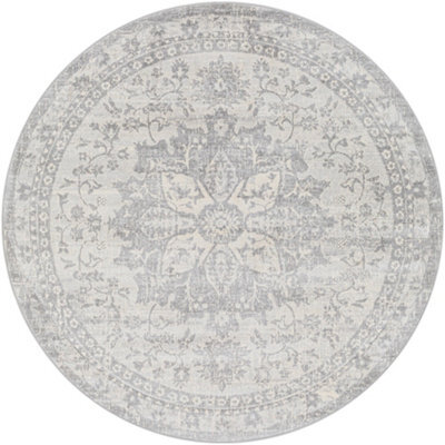 Livabliss Round Monaco-Vintage Grey Ivory Cream Traditional Boho Living Dining Bedroom Rug 160 X 160 Cm Easy Care, Non Shedding - image 1