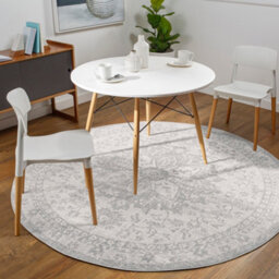 Livabliss Round Monaco-Vintage Grey Ivory Cream Traditional Boho Living Dining Bedroom Rug 160 X 160 Cm Easy Care, Non Shedding - thumbnail 2