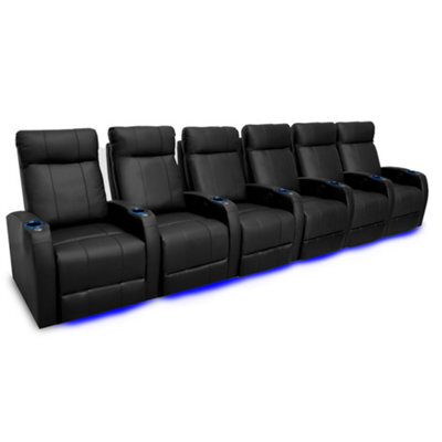 Valencia Syracuse Home Cinema Seating Row Of 6 Black Top Grain Leather Usb Charger Led Cup Holders - image 1