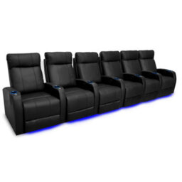 Valencia Syracuse Home Cinema Seating Row Of 6 Black Top Grain Leather Usb Charger Led Cup Holders - thumbnail 1
