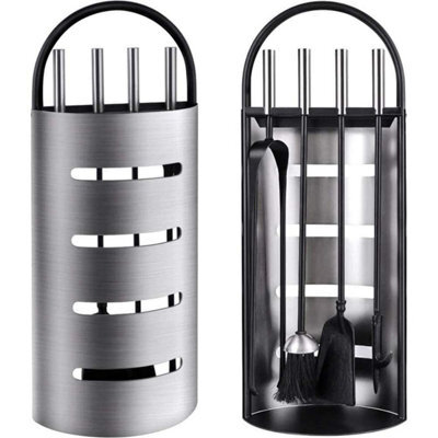 Livivo 5 Piece Fireplace Tools Set Heavy Duty Steel Companion Kit With Stand Tongs Brush Shovel And Poker Silver - image 1