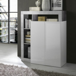 FurniComp LTD Furnicomp Lorenzo 2 Door White Gloss And Concrete Grey Tall Sideboard/highboard