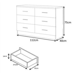 Reflect 2 Door Sliding Wardrobe, 6 Drawer Wide Chest, 3 Drawer Bedside - White Gloss & Matt White - Modern Bedroom Furniture Set - thumbnail 9
