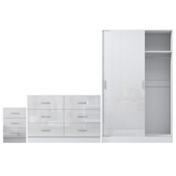 Reflect 2 Door Sliding Wardrobe, 6 Drawer Wide Chest, 3 Drawer Bedside - White Gloss & Matt White - Modern Bedroom Furniture Set - thumbnail 7