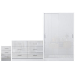 Reflect 2 Door Sliding Wardrobe, 6 Drawer Wide Chest, 3 Drawer Bedside - White Gloss & Matt White - Modern Bedroom Furniture Set - thumbnail 6