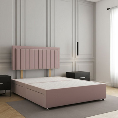 REGIONAL FURNISHINGS Pink Plush Velvet Divan Bed Set Upholstered 24Inch Headboard & 2Drawers Sameside & No Mattress In 3Ft 4Ft 4Ft6 5Ft 6Ft Sizes - image 1