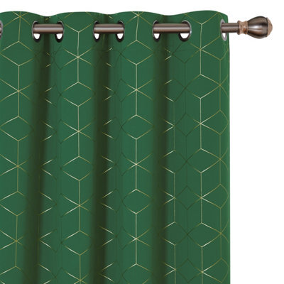 Deconovo Eyelet Curtains, Blackout Curtains, Gold Diamond Printed Thermal Insulated Curtains, W66 X L72 Inch, Dark Forest, 1 Pair - image 1