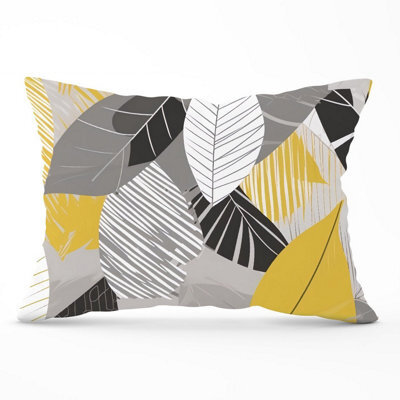 Warren Reed Designer Grey Yellow Autumn Leaves Cushions 33Cm X 48Cm