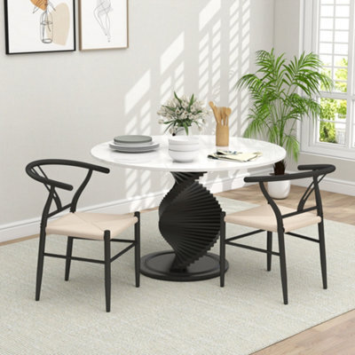 Homcom Weave Dining Chairs Set Of 2 With Y-Shaped Backrest Hemp Seat Black - image 1