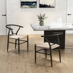 Homcom Weave Dining Chairs Set Of 2 With Y-Shaped Backrest Hemp Seat Black - thumbnail 6