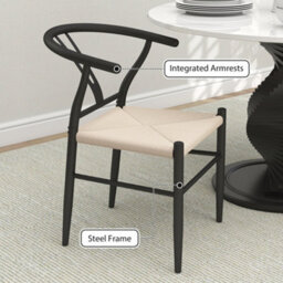 Homcom Weave Dining Chairs Set Of 2 With Y-Shaped Backrest Hemp Seat Black - thumbnail 5