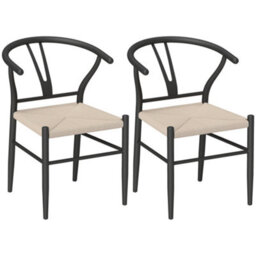 Homcom Weave Dining Chairs Set Of 2 With Y-Shaped Backrest Hemp Seat Black - thumbnail 2