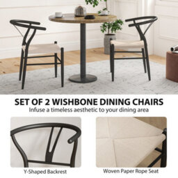 Homcom Weave Dining Chairs Set Of 2 With Y-Shaped Backrest Hemp Seat Black - thumbnail 4