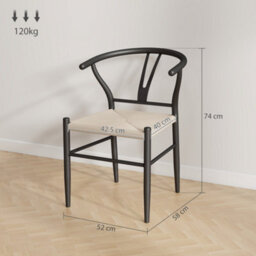 Homcom Weave Dining Chairs Set Of 2 With Y-Shaped Backrest Hemp Seat Black - thumbnail 3
