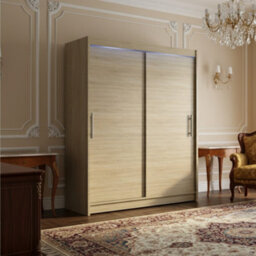 Galeria Modern Sliding Door Wardrobe 150Cm With Led Lighting In Sonoma Oak - thumbnail 1