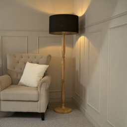 Valuelights Victoria Traditional Light Wood Candlestick Floor Lamp With Black Drum Shade - Led Bulb Included