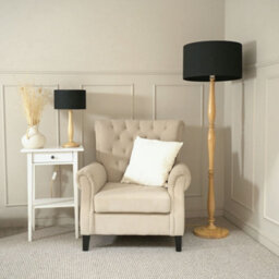 Valuelights Victoria Traditional Light Wood Candlestick Floor Lamp With Black Drum Shade - Led Bulb Included - thumbnail 3