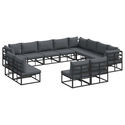 Berkfield Modern Garden Sofa Set With Cushion 12 Pcs Black Aluminium