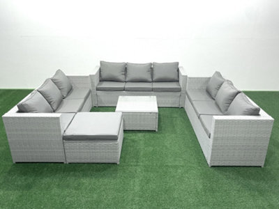 Fimous Rattan Garden Outdoor Furniture Set 10 Seater Rattan Garden Sofa Set Big Stool Light Grey - image 1