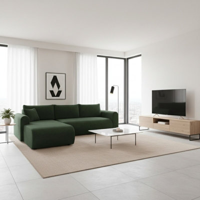 Universal Corner Sofa Bed With Storage Profiled Comfort Modern Fabric Left Or Right Hand 212 122Cm Sleeping Area Green - image 1